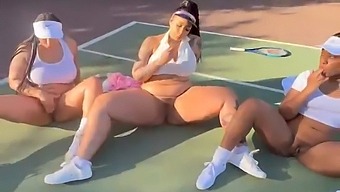 Threesome With Tennis-Themed Slut Who Ejaculates Competitively