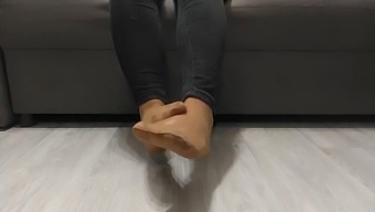 Monika Nylon Flaunts Her Shapely Legs In Sheer Nylon Stockings After A Full Day